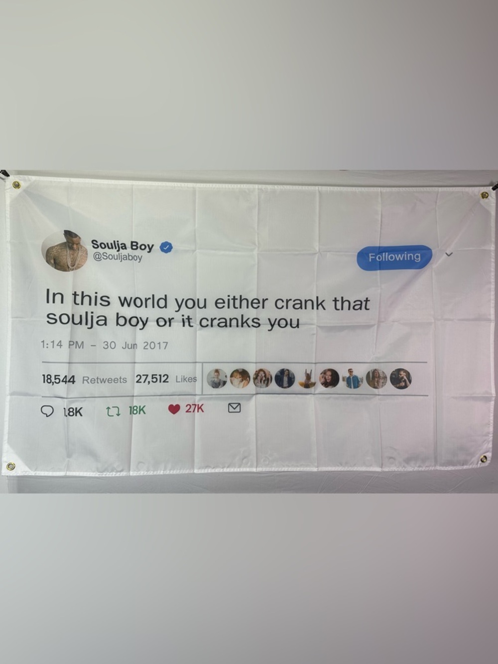 Soulja Boy Funny Tweet Banner Tapestry 5x3Ft. With 4 Grommets